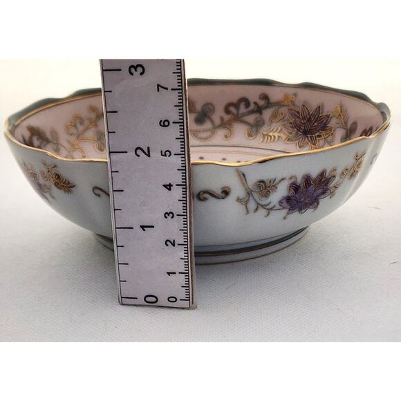 TRINKET DISH-ANDREA BY SADEK-Japan-Gold Outlined Design-Swan-Purple-Scalloped - Picture 10 of 12